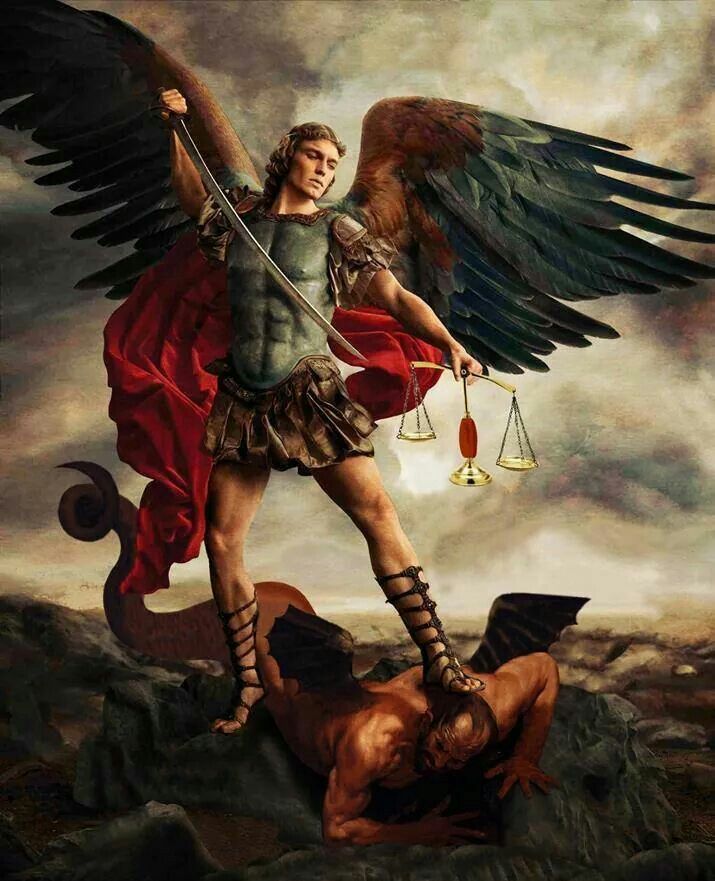 Arch angel Michael battling Satan