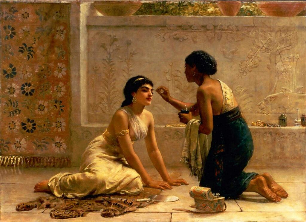 Esther getting her beauty treatments in preparation for her time with the king of Persia